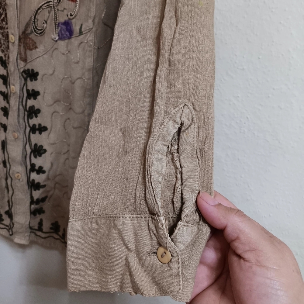 Floral Embroidered Beige Blouse - Picture 2 of 10